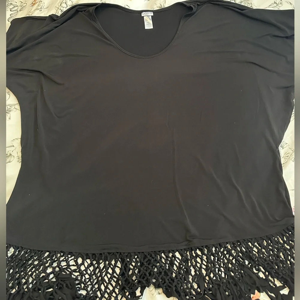 Black Women's Top with Fringe Hem